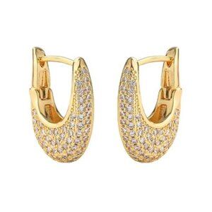 18K Gold Plated CZ Geometric Hoop Earrings Minimalist Luxury Modern Design Gift